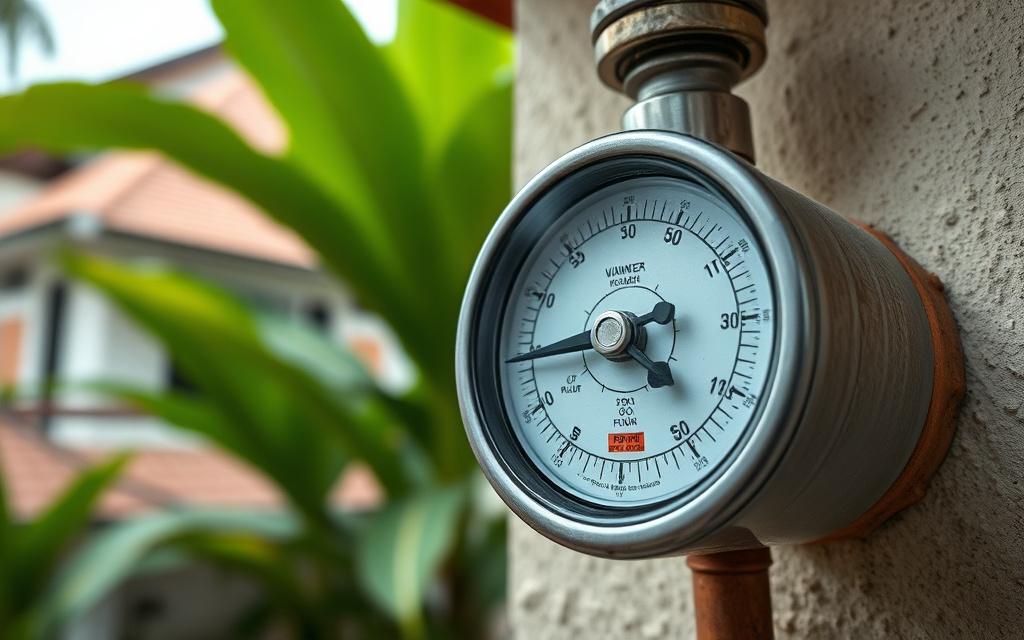 Residential water meter on an outdoor wall